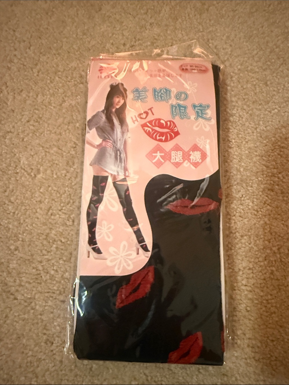 Women’s Thigh-High Tights with Red Lip Print